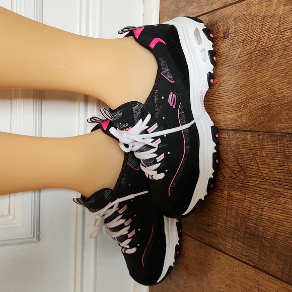 7.5 Wide Skechers D’Lites Black Pink Sketchers Delites Nursing Walking Casual - Picture 4 of 9